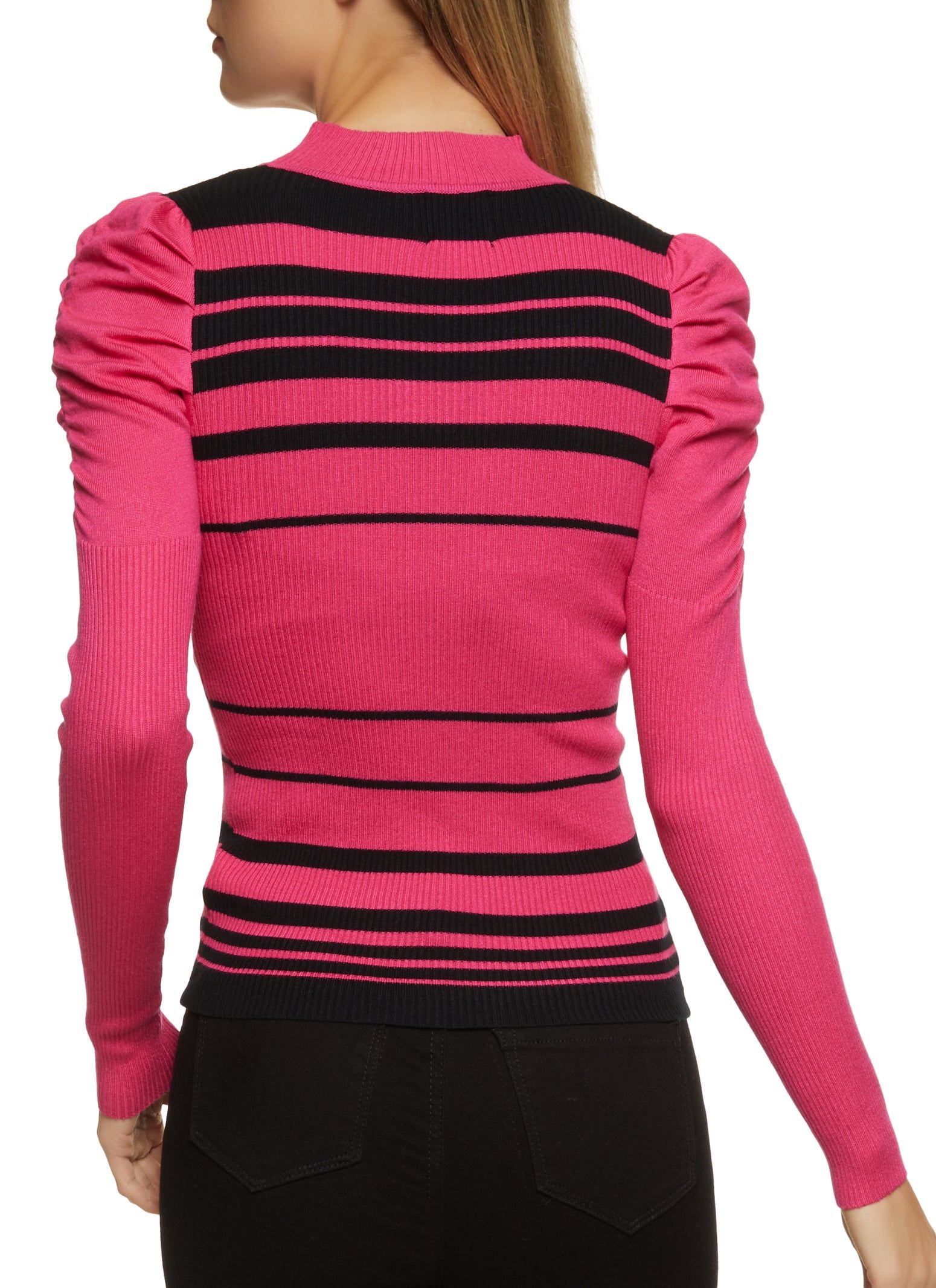 Ribbed Knit Puff Sleeve Striped Sweater sold by Rainbow product image thumbnail 2