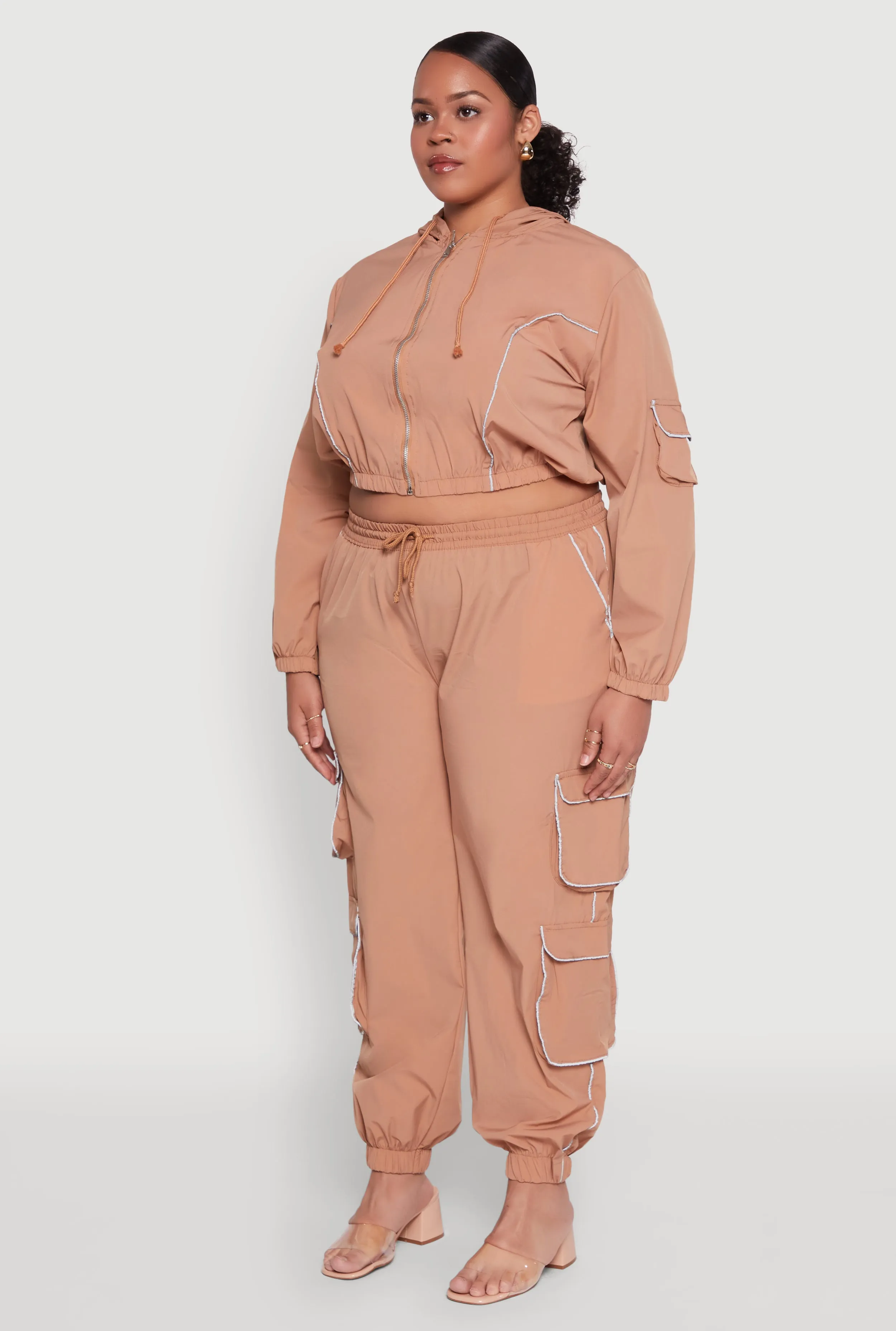 Plus Size Cargo Pocket Sleeve Cropped Track Jacket sold by Rainbow product image thumbnail 5