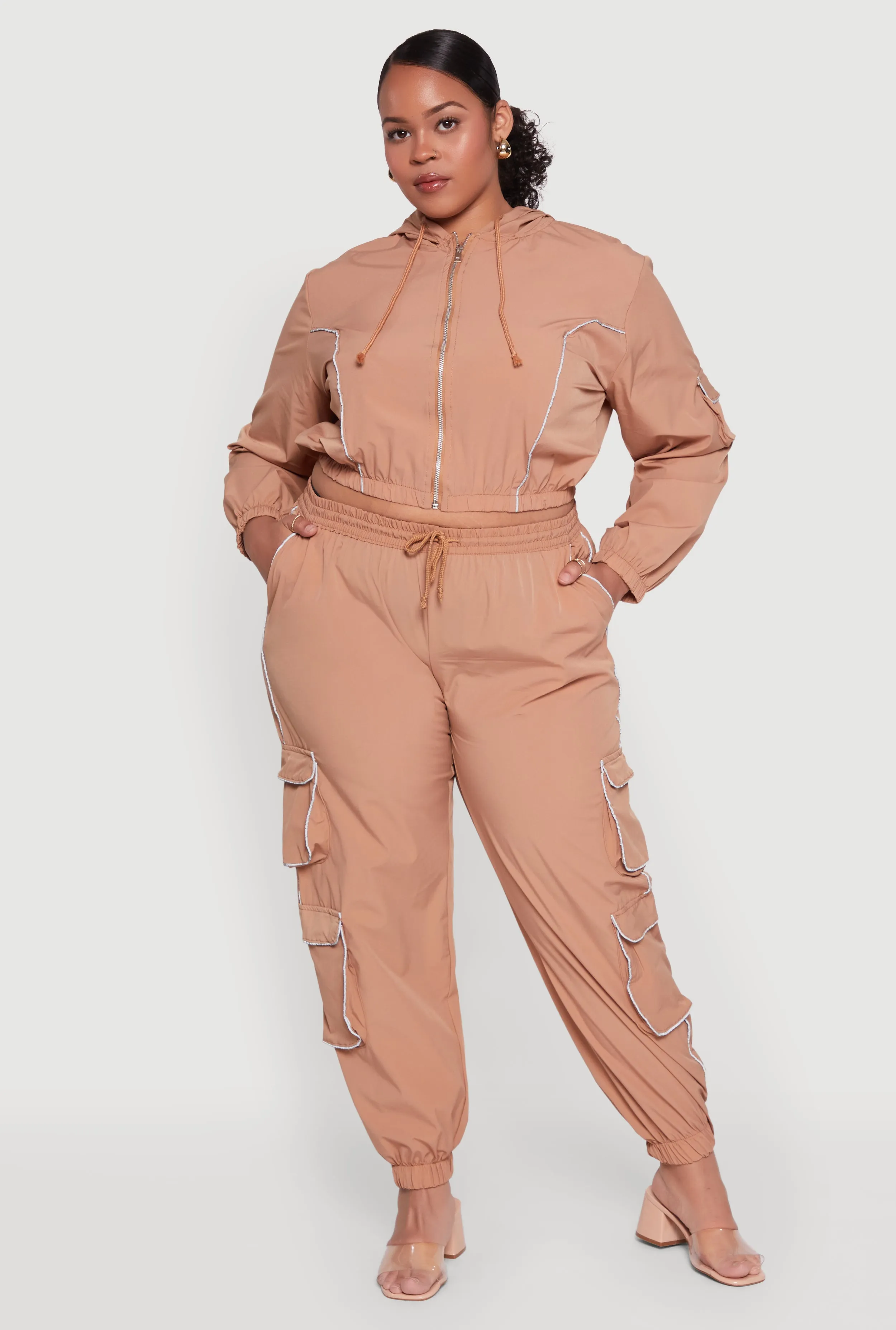 Plus Size Cargo Pocket Sleeve Cropped Track Jacket sold by Rainbow product image thumbnail 2