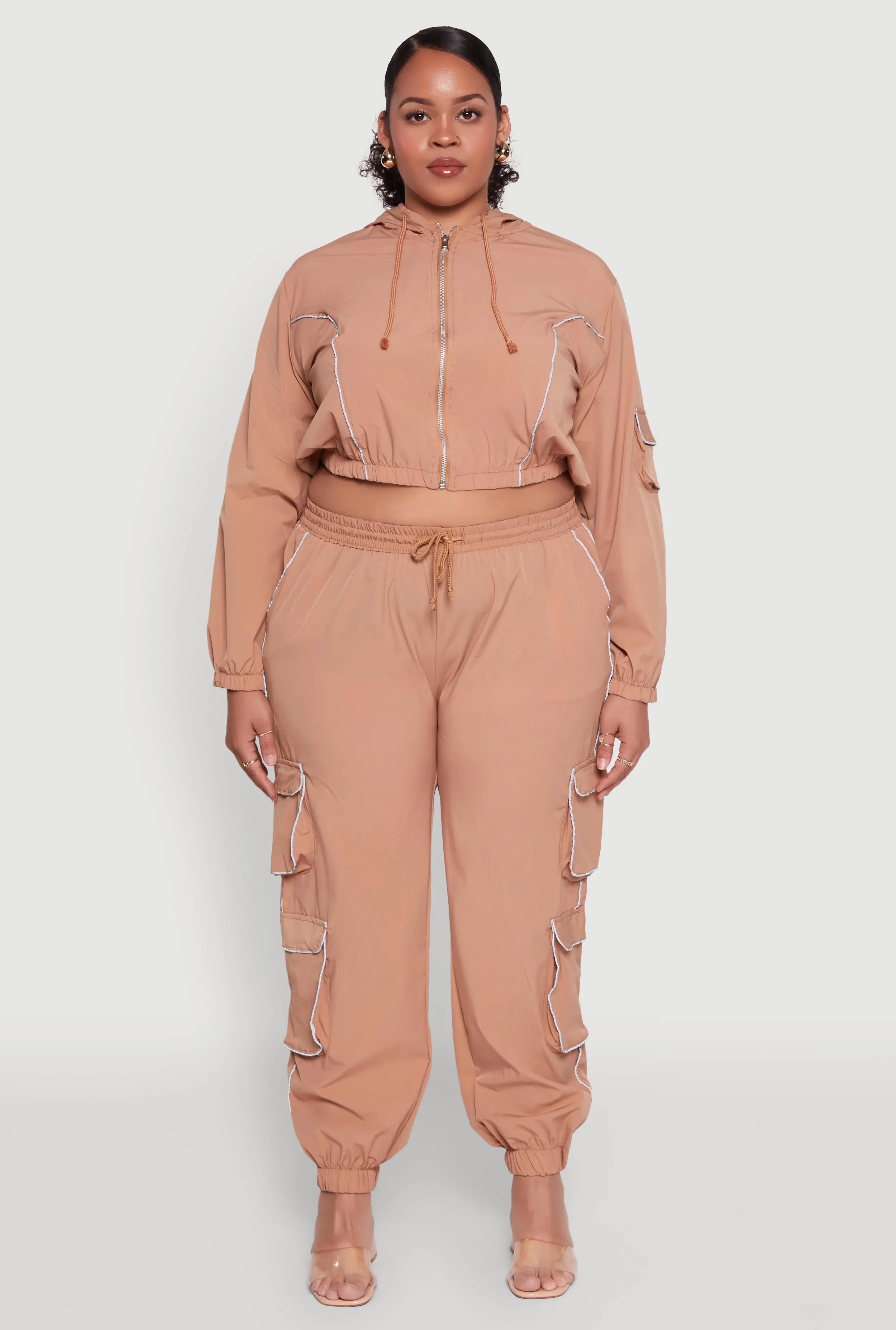 Plus Size Cargo Pocket Sleeve Cropped Track Jacket sold by Rainbow product image thumbnail 3