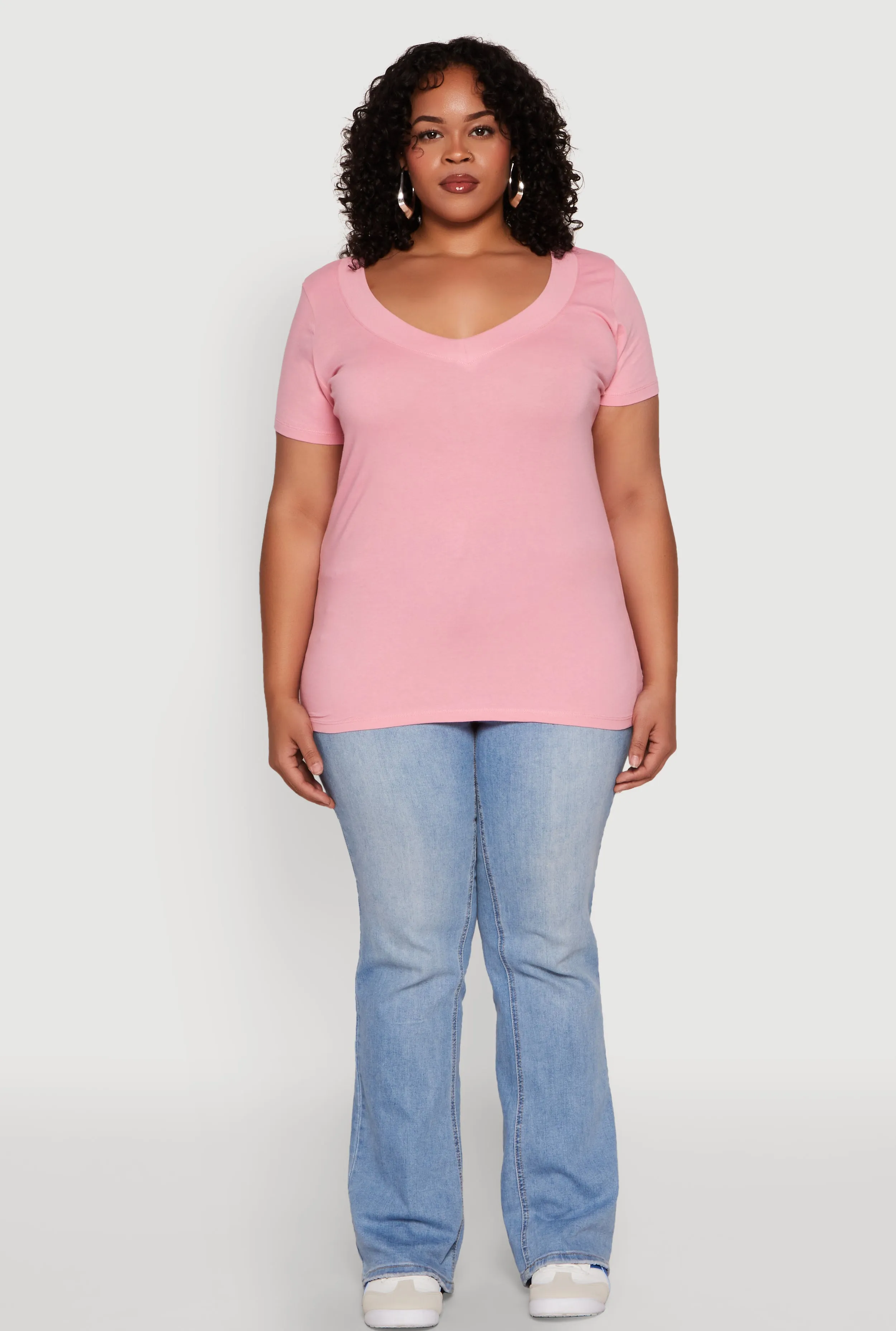 Plus Size V Neck Short Sleeve Tee sold by Rainbow