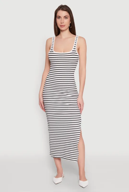 Striped Side Slit Tank Dress sold by Rainbow