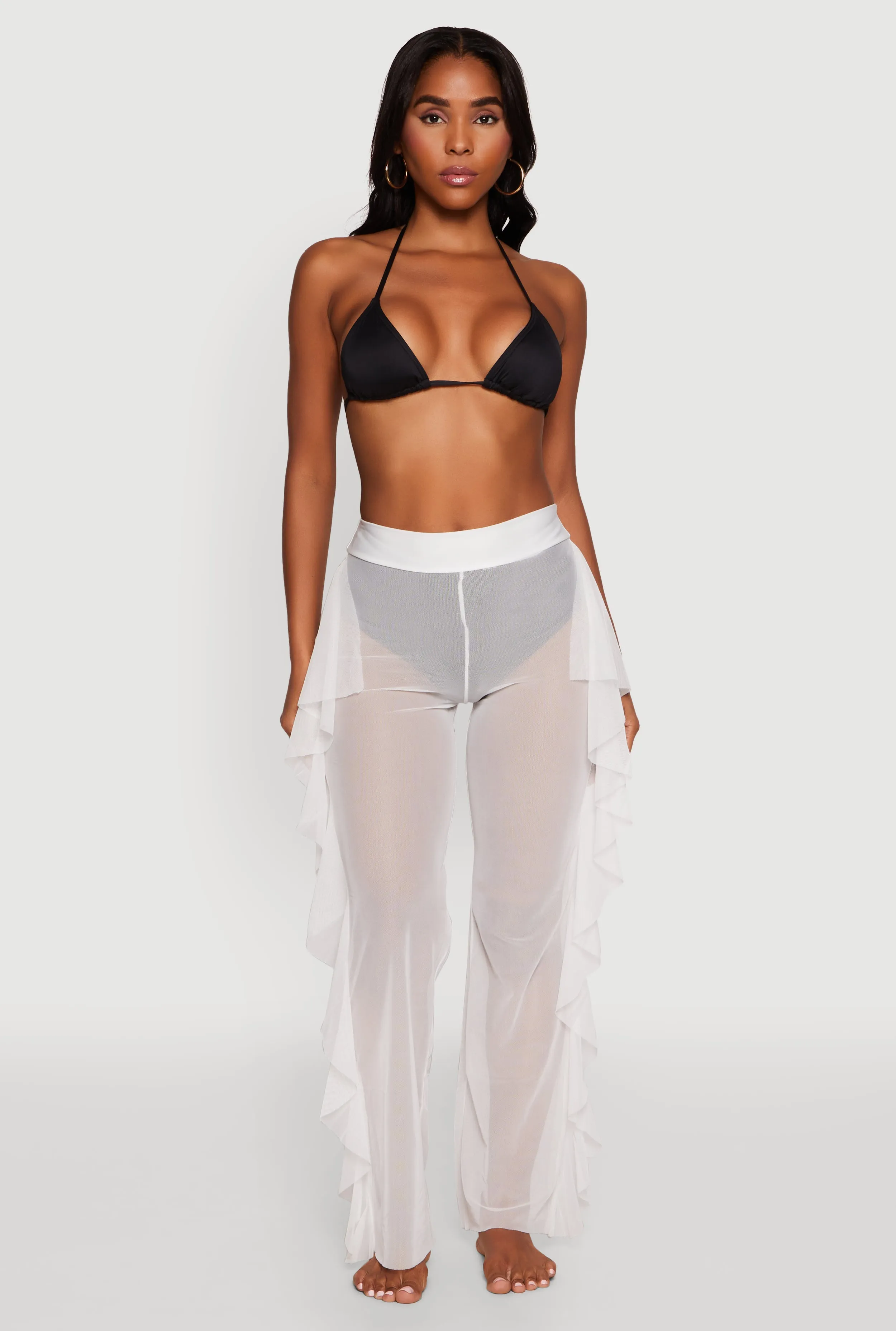 Ruffle Trim High Waisted Cover Up Pants sold by Rainbow