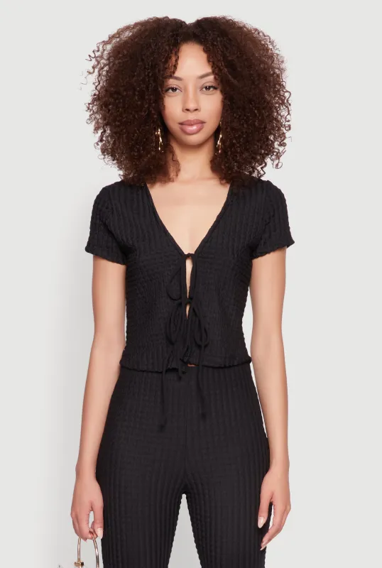Iris Textured Knit Tie Front Top sold by Rainbow