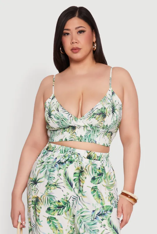 Plus Size Almost Famous Tropical Print Smocked Bralette sold by Rainbow