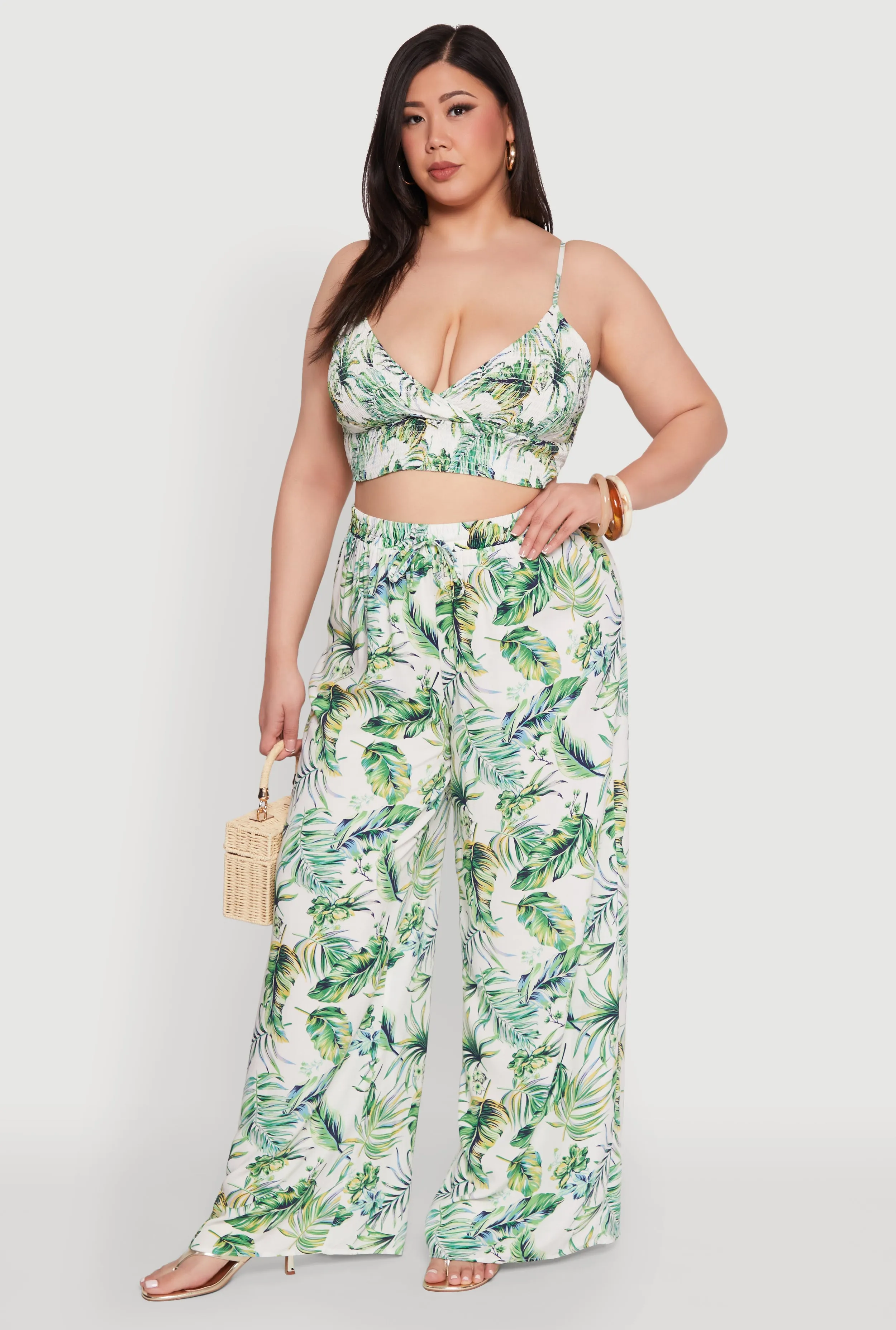 Plus Size Almost Famous Tropical Print Palazzo Pants sold by Rainbow