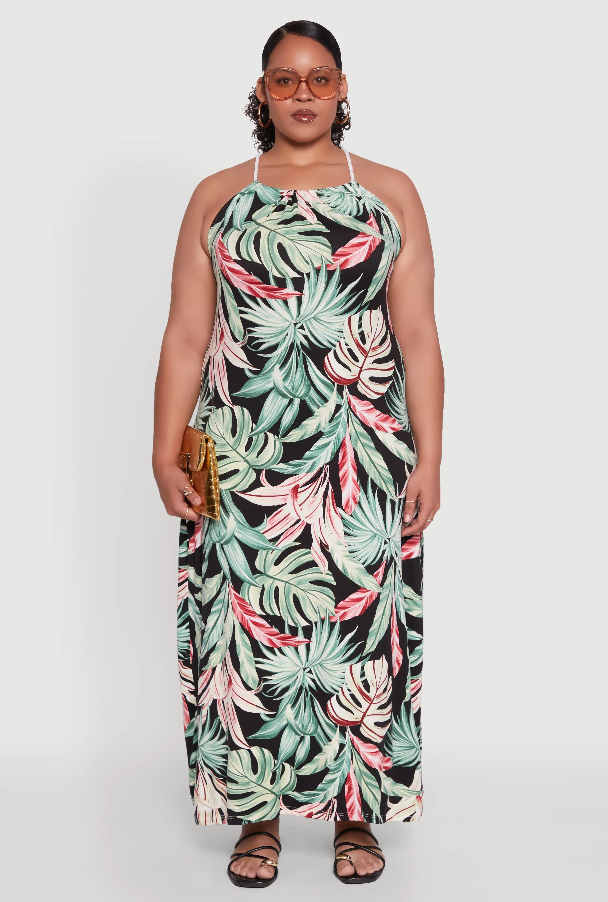 Plus Size Leaf Print Halter Maxi Dress sold by Rainbow product image thumbnail 2