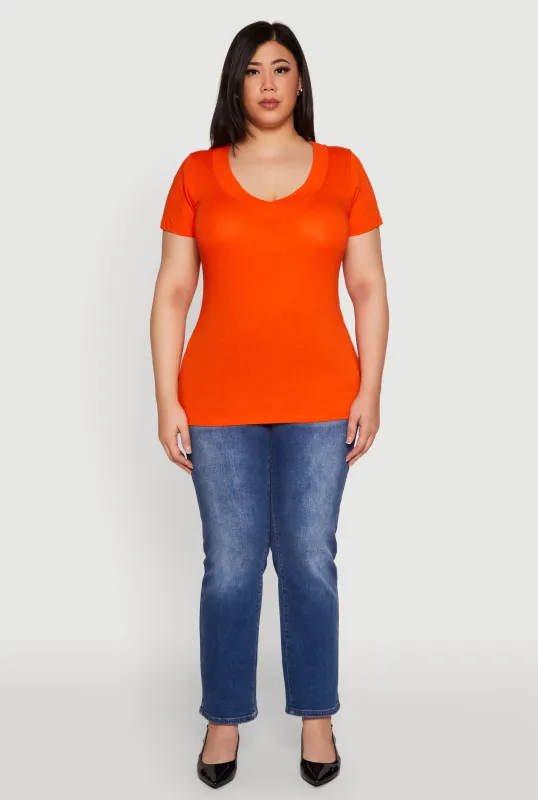 Plus Size V Neck Short Sleeve Tee sold by Rainbow