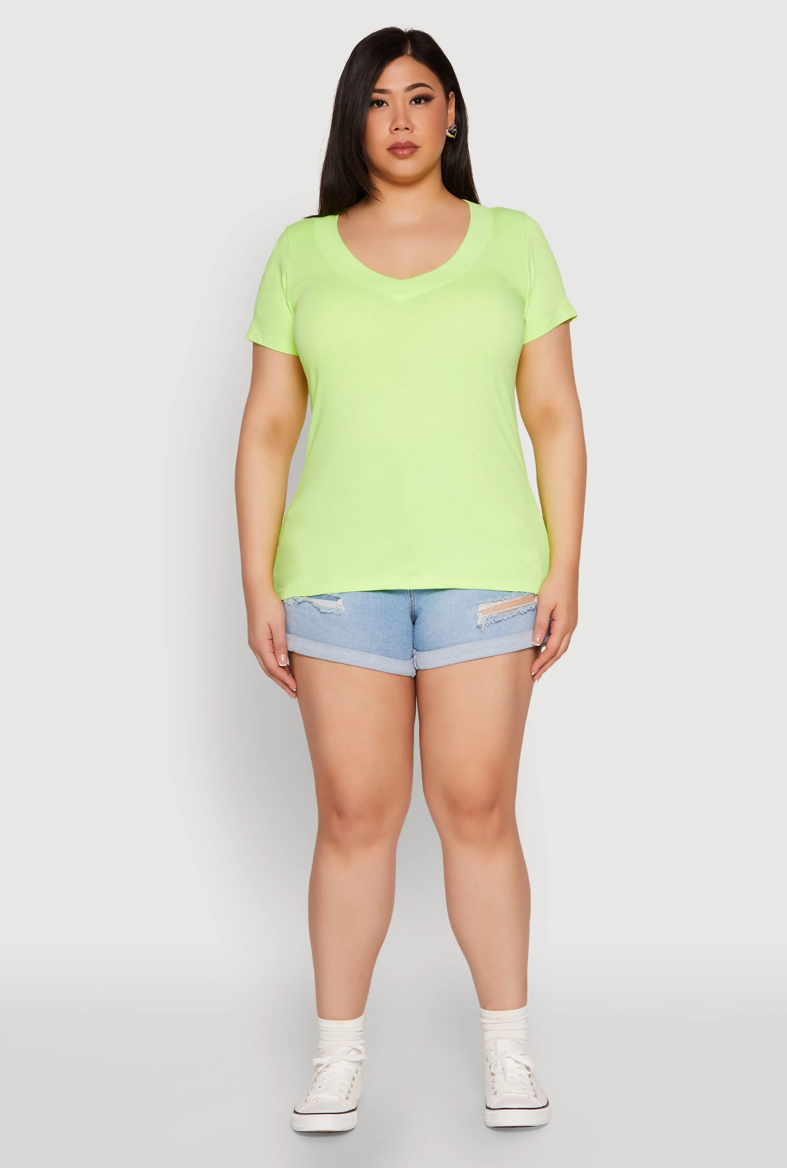 Plus Size V Neck Short Sleeve Tee sold by Rainbow