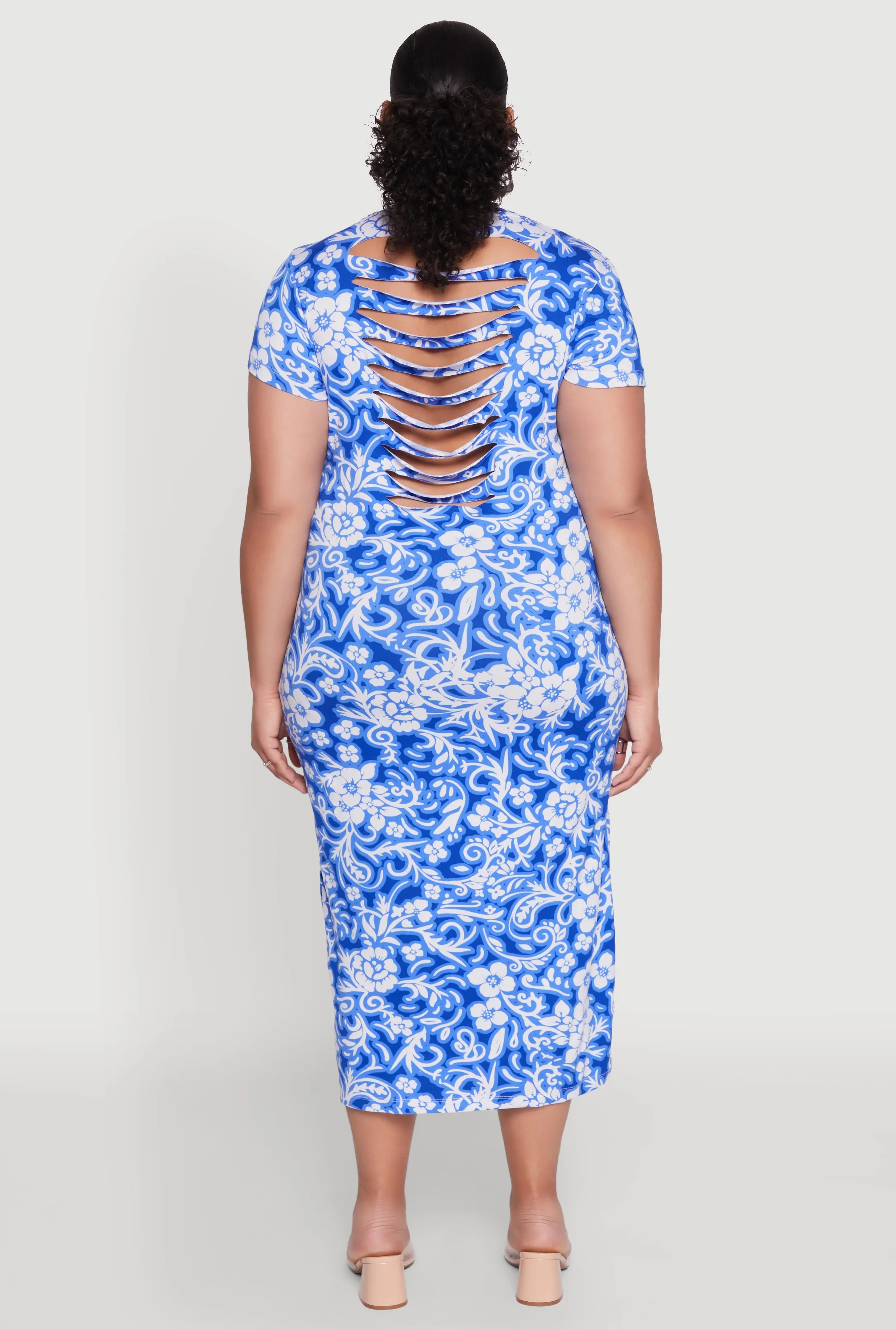 Plus Size Laser Cut Back Floral Patterned Dress sold by Rainbow product image thumbnail 5