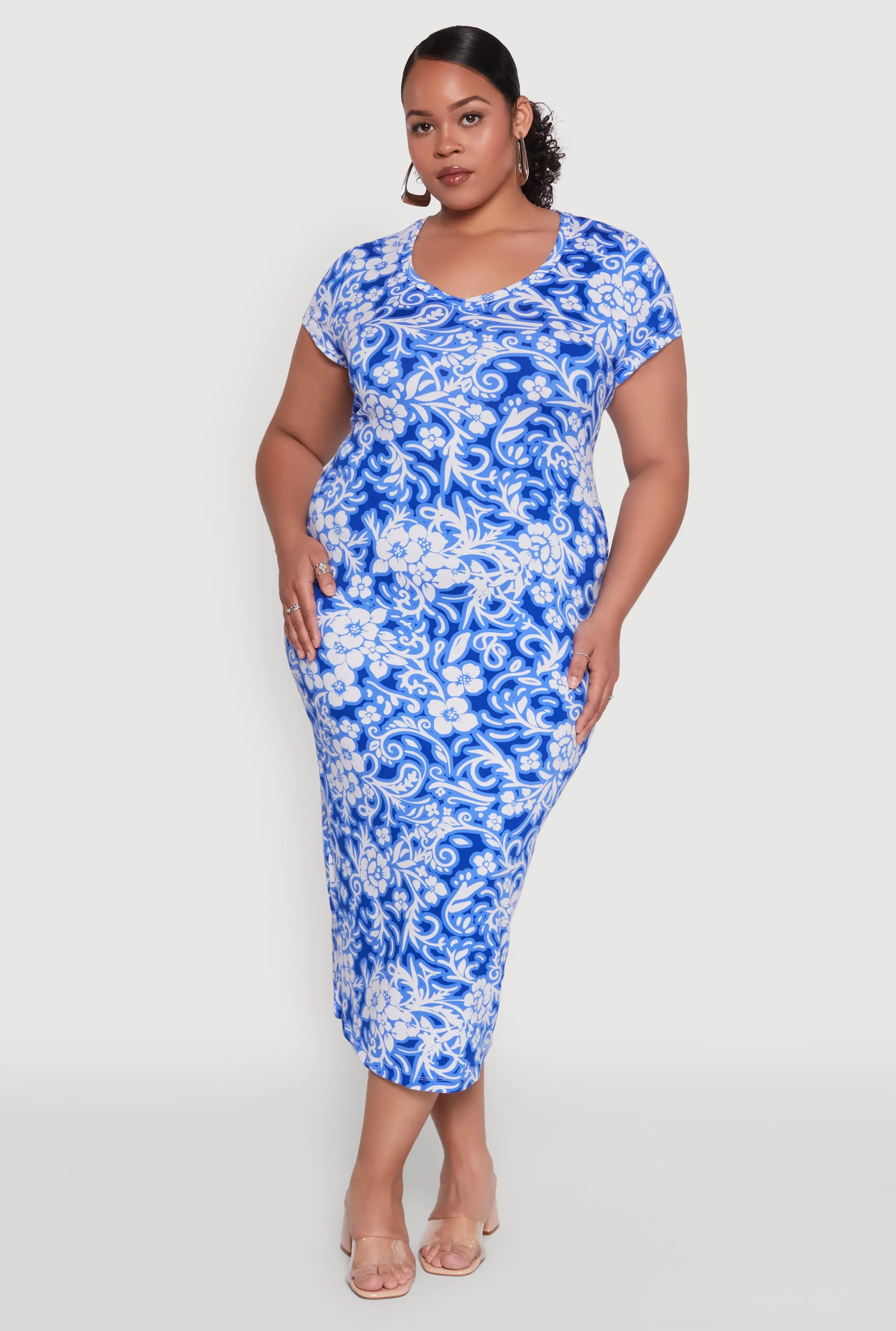 Plus Size Laser Cut Back Floral Patterned Dress sold by Rainbow