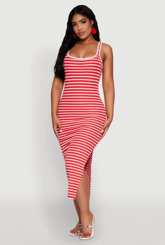 Striped Side Slit Tank Dress sold by Rainbow