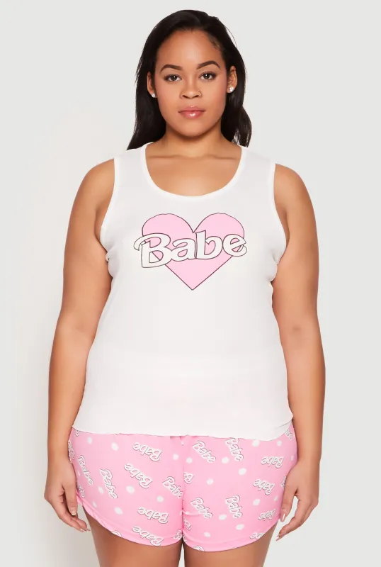 Plus Size Babe Graphic Pajama Tank Top and Shorts sold by Rainbow