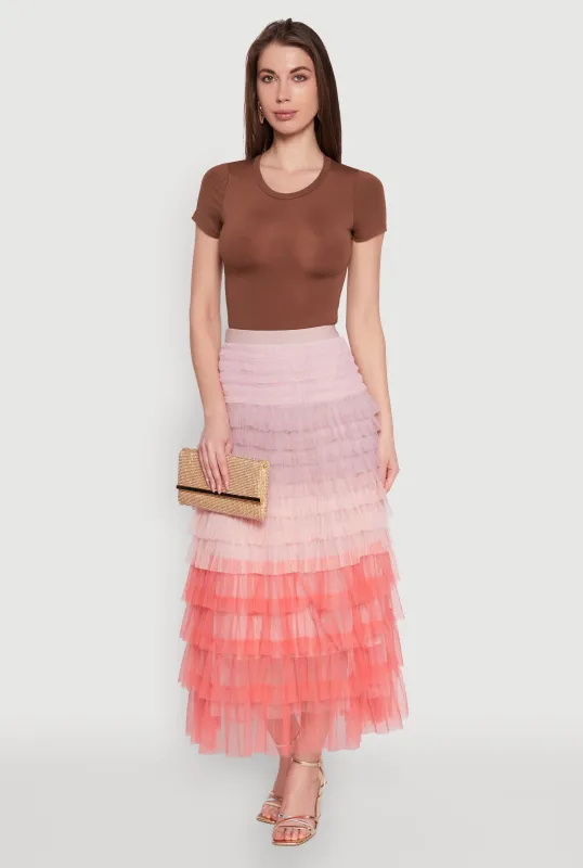 Color Blocked Tulle Tiered Skirt sold by Rainbow