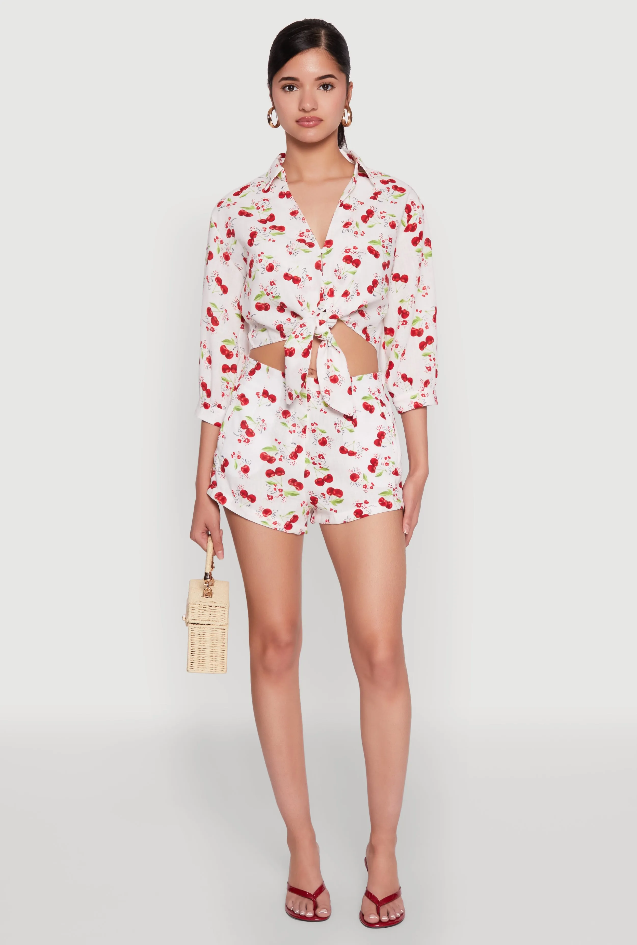 Haute Monde Cherry Print Tie Front Crop Top sold by Rainbow product image thumbnail 3