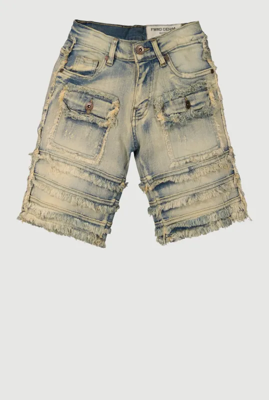 Boys Distressed Frayed Trim Cargo Shorts sold by Rainbow