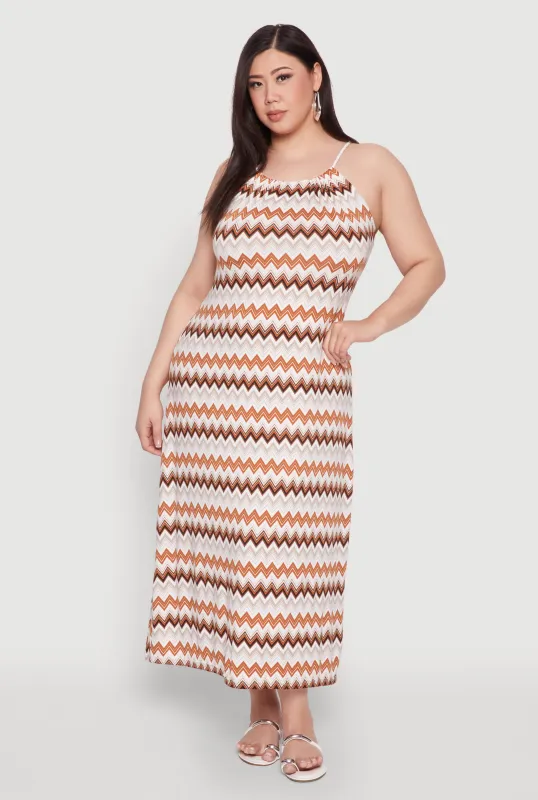 Plus Size Chevron Print Halter Dress made by Rainbow
