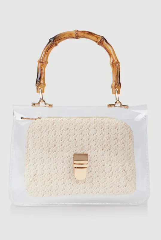 Bamboo Handle Clear Handbag with Pouch sold by Rainbow