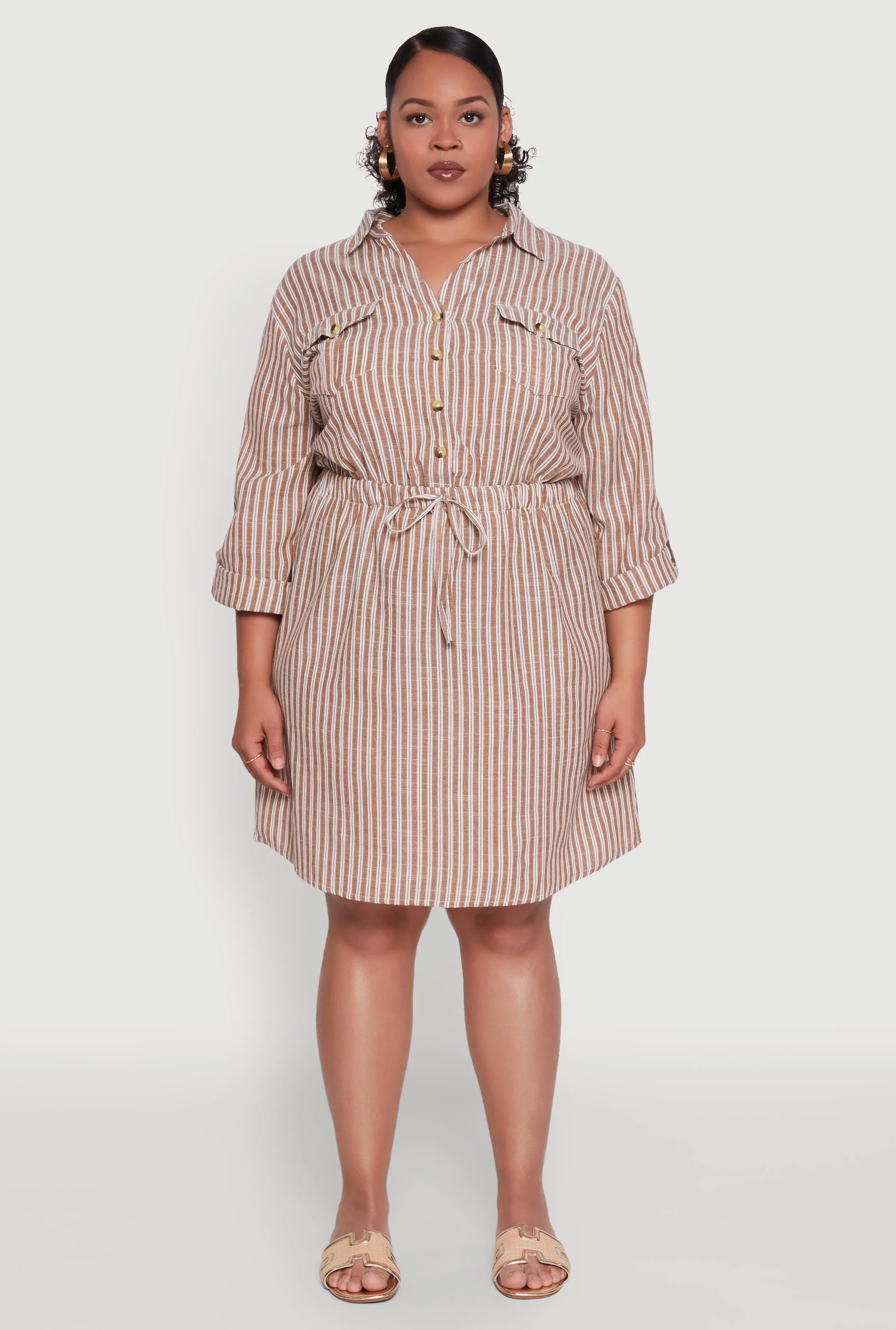 Plus Size Half Button Striped Shirt Dress sold by Rainbow product image thumbnail 2