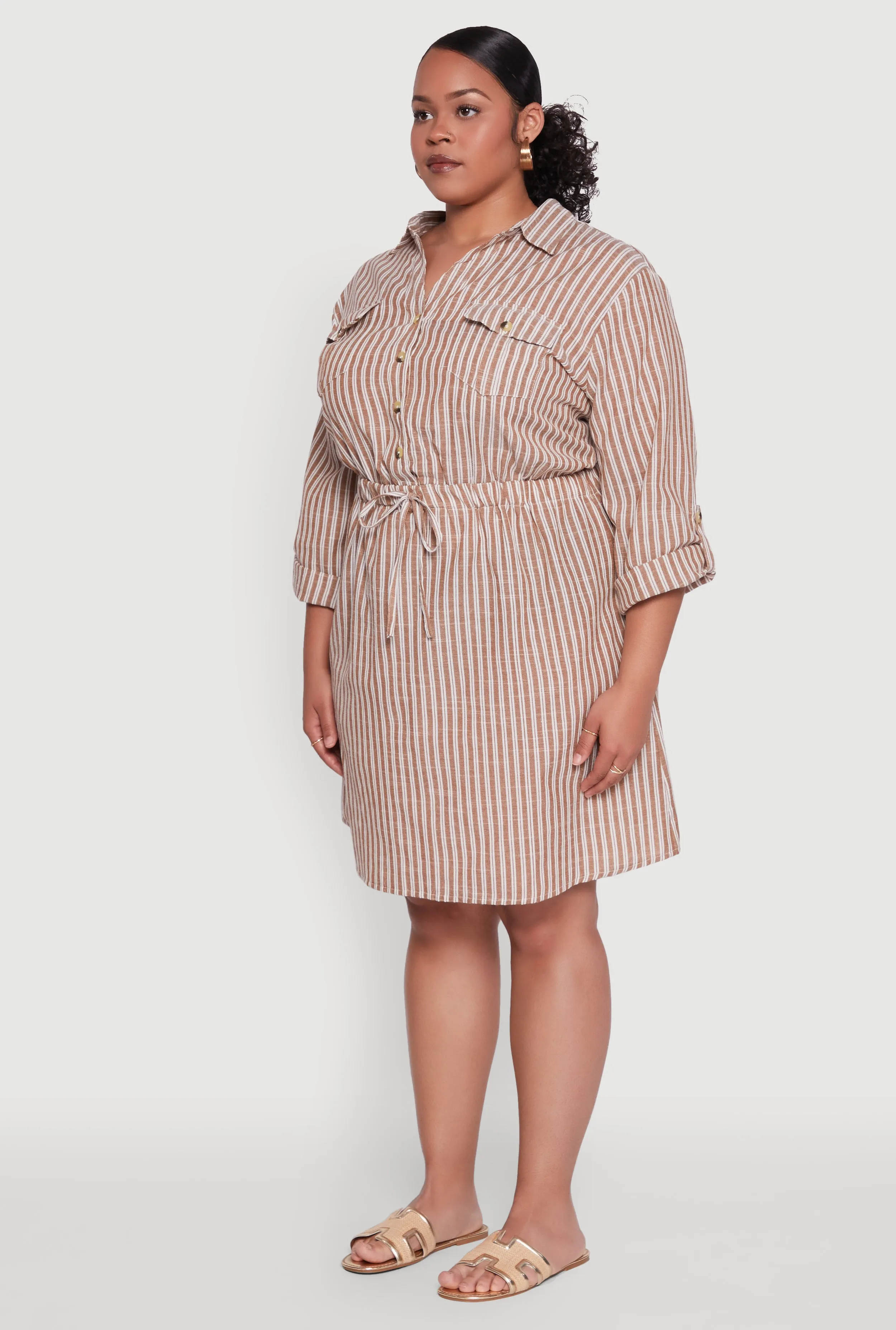 Plus Size Half Button Striped Shirt Dress sold by Rainbow product image thumbnail 3