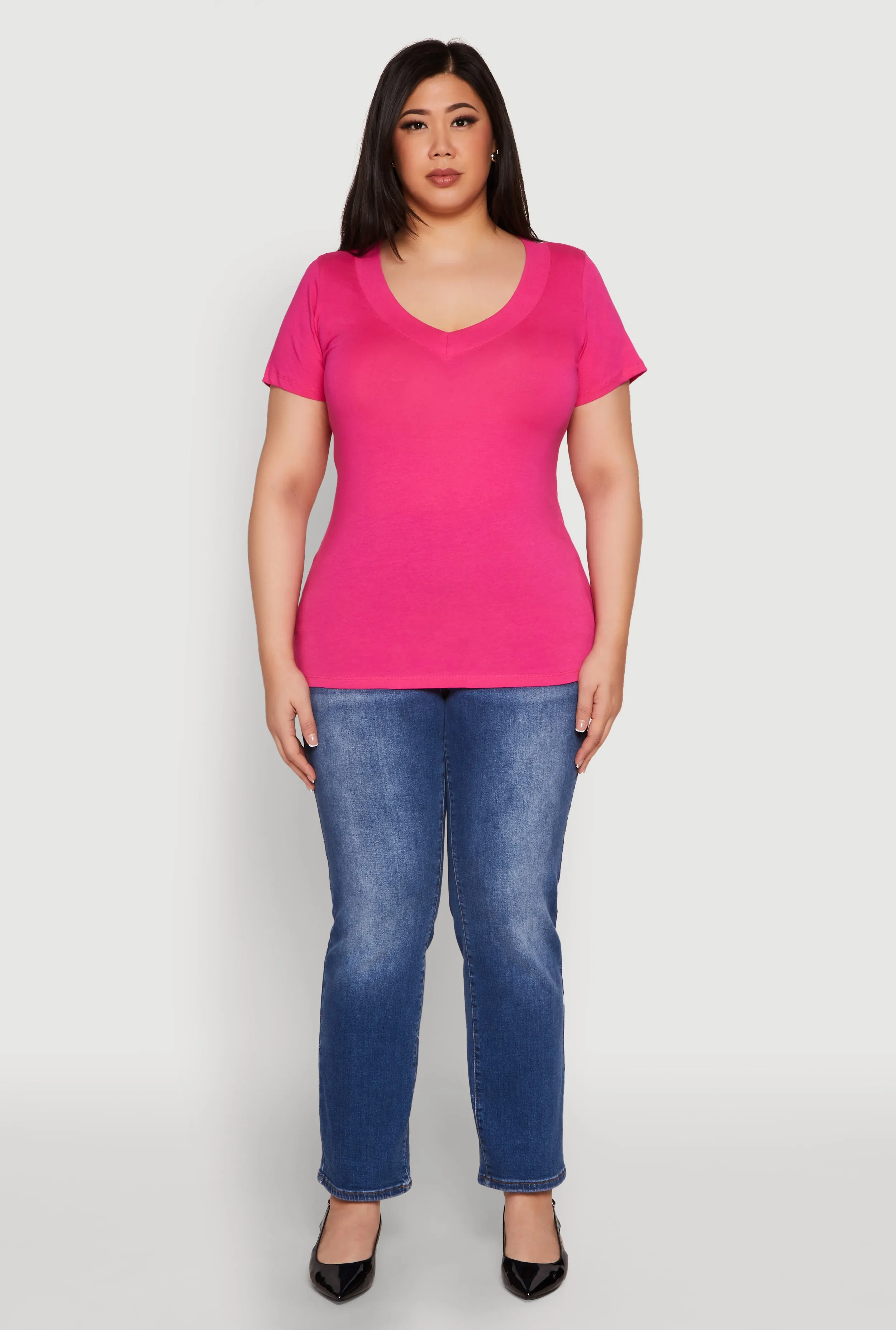 Plus Size V Neck Short Sleeve Tee sold by Rainbow