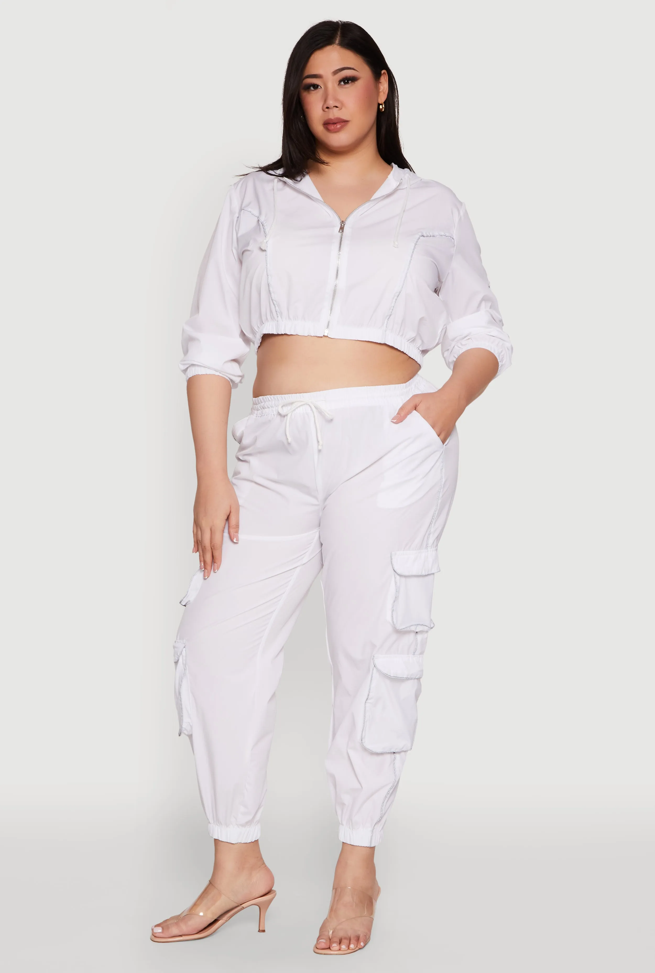 Plus Size Cargo Pocket Sleeve Cropped Track Jacket sold by Rainbow product image thumbnail 2