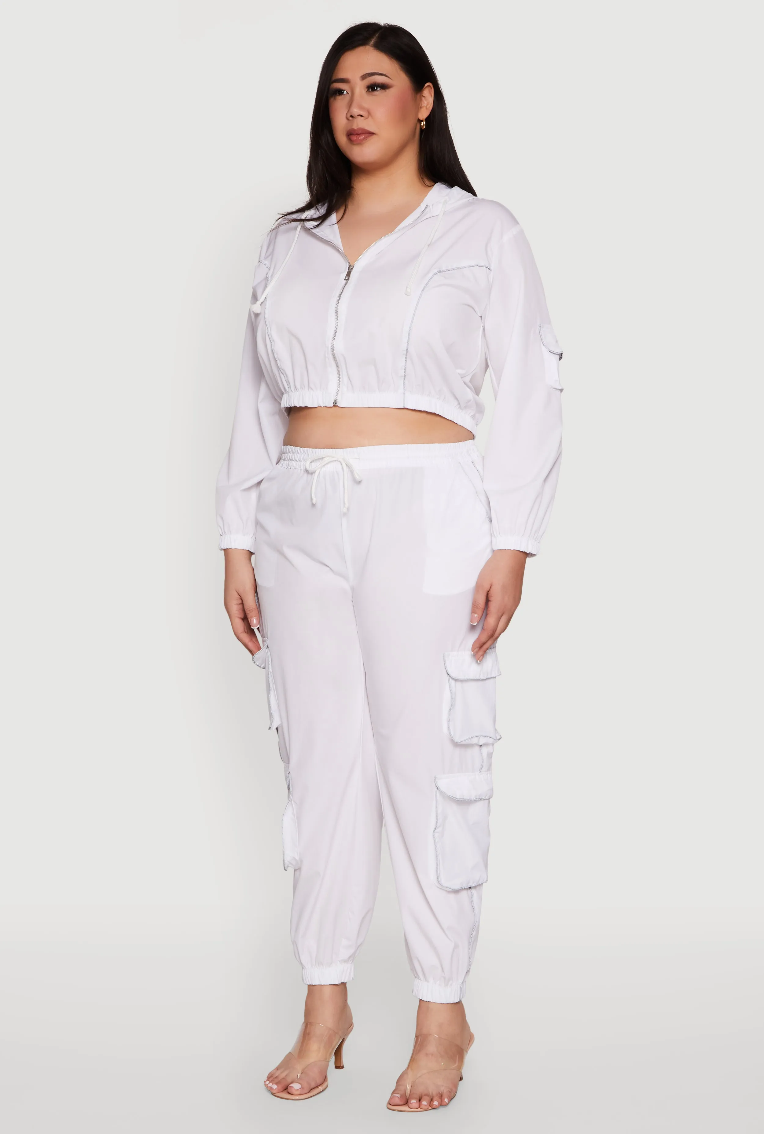 Plus Size Cargo Pocket Sleeve Cropped Track Jacket sold by Rainbow product image thumbnail 5