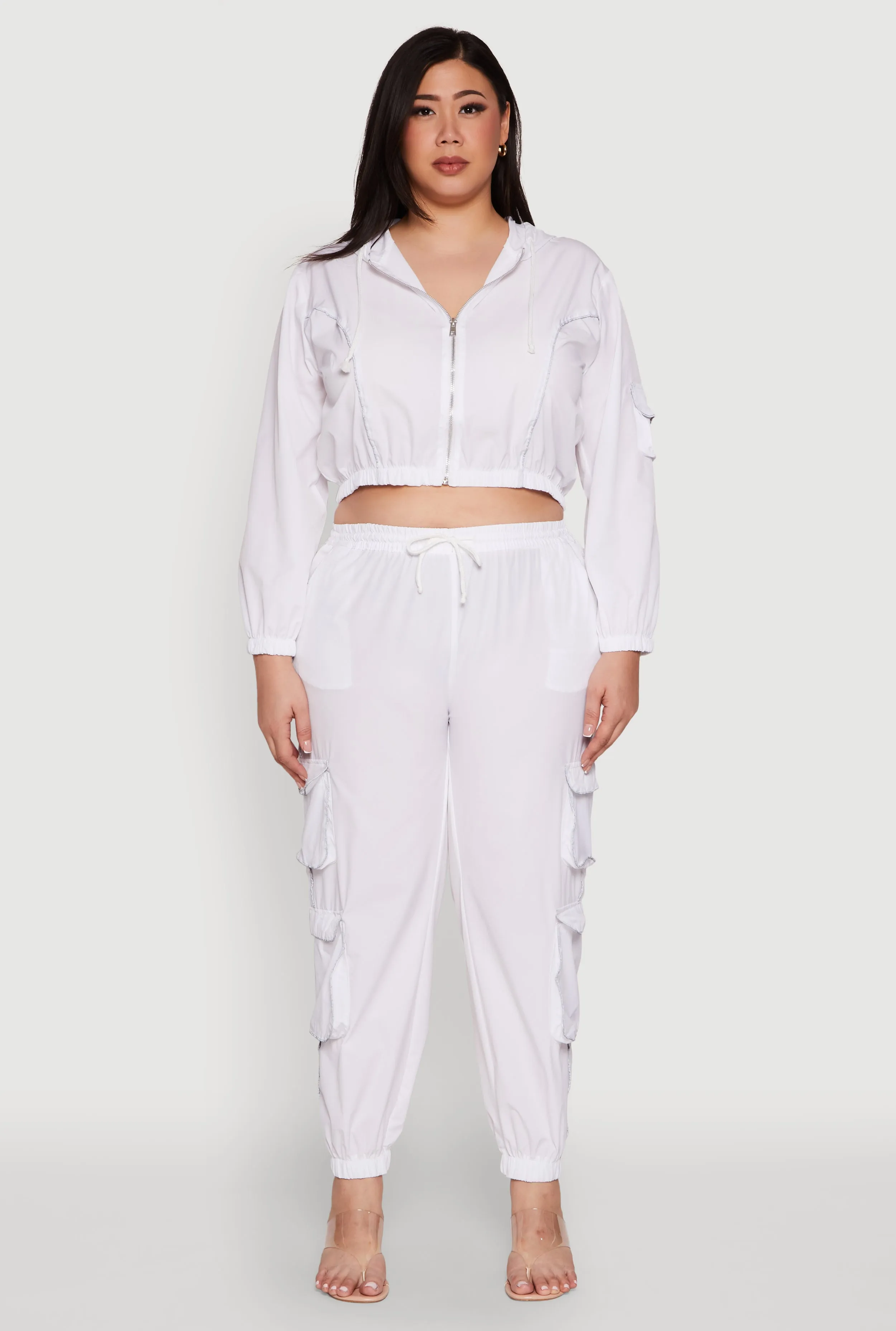 Plus Size Cargo Pocket Sleeve Cropped Track Jacket sold by Rainbow product image thumbnail 3