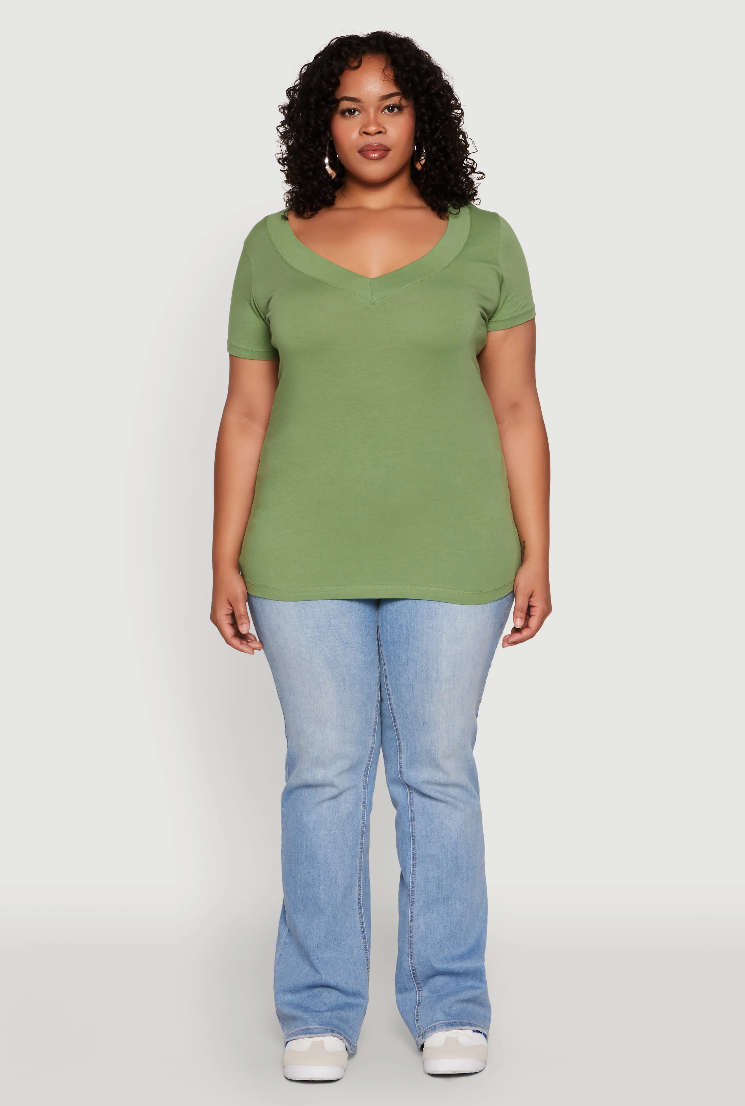 Plus Size V Neck Short Sleeve Tee sold by Rainbow