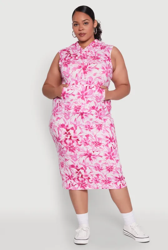 Plus Size Floral Print Hooded Tank Dress sold by Rainbow