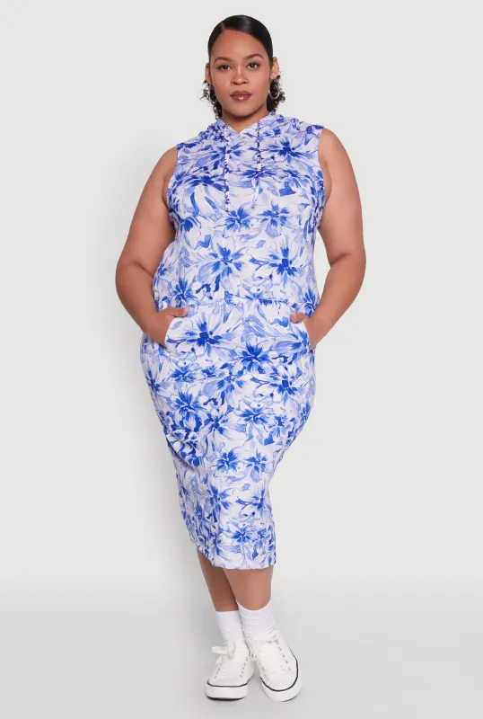 Plus Size Floral Print Hooded Tank Dress sold by Rainbow