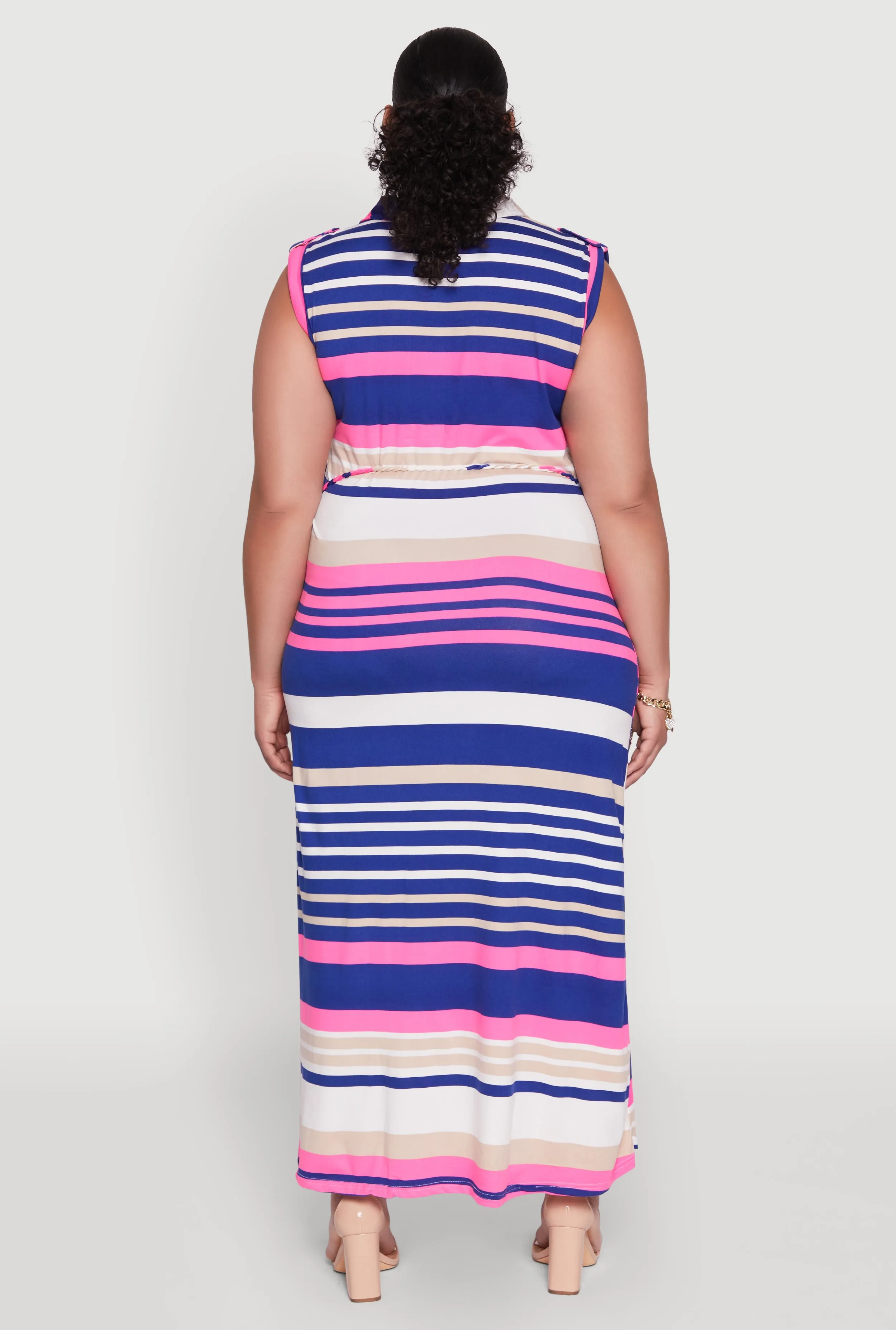 Plus Size Striped Tie Waist Shirt Dress sold by Rainbow product image thumbnail 5