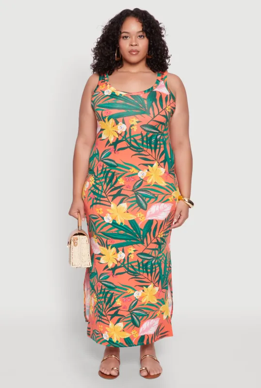 Plus Size Tropical Floral Print Maxi Tank Dress sold by Rainbow