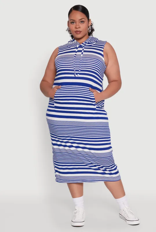 Plus Size Striped Hooded Tank Dress sold by Rainbow