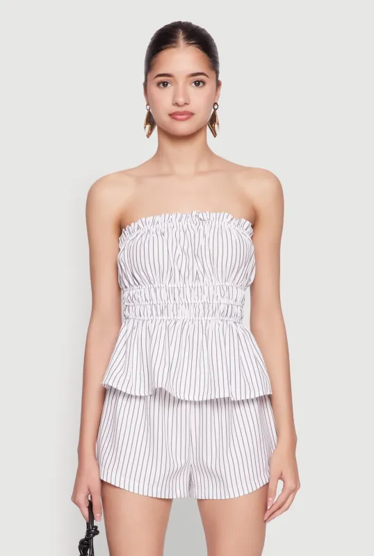Haute Monde Smocked Pinstripe Peplum Top sold by Rainbow