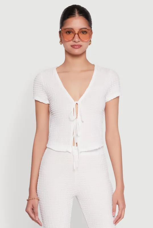 Iris Textured Knit Tie Front Top sold by Rainbow