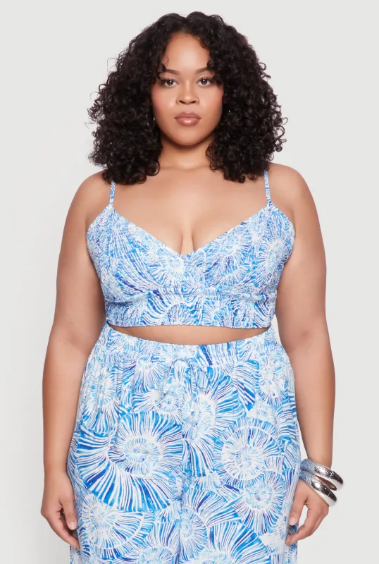 Plus Size Almost Famous Tropical Print Smocked Bralette sold by Rainbow