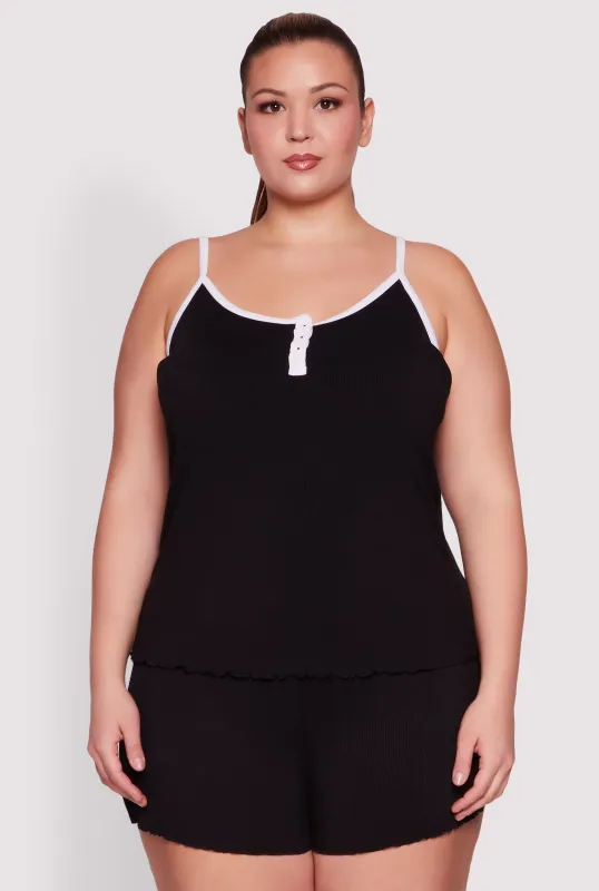 Plus Size Lettuce Edge Pajama Cami and Shorts sold by Rainbow