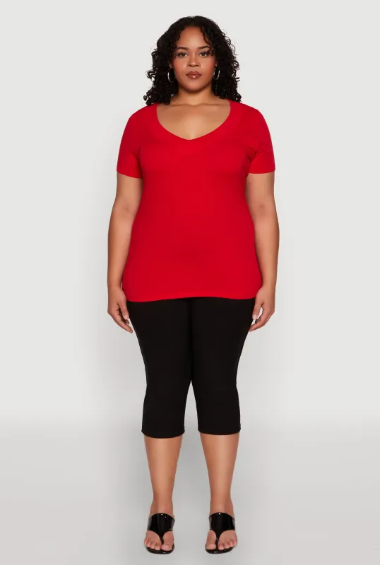 Plus Size V Neck Short Sleeve Tee sold by Rainbow