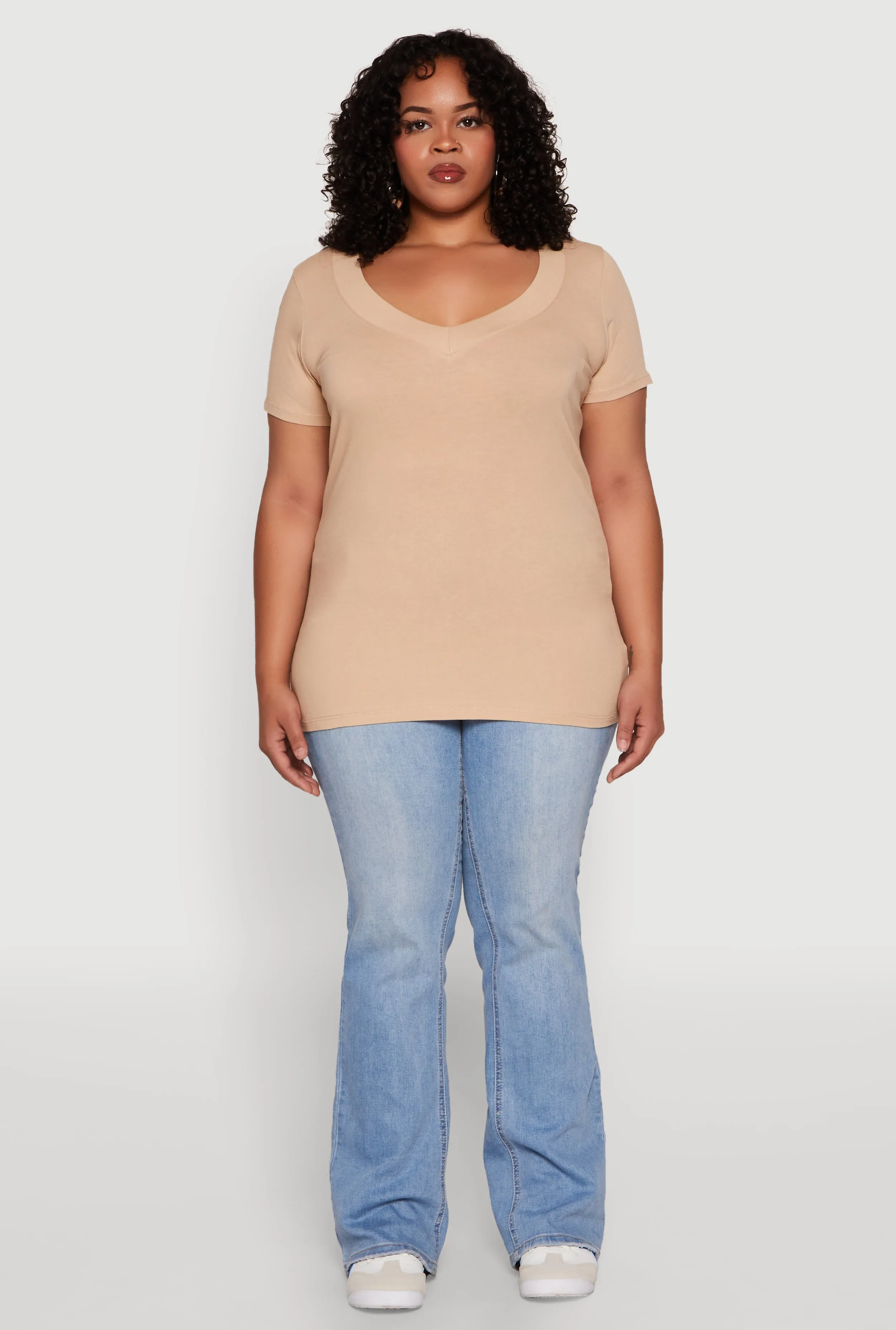 Plus Size V Neck Short Sleeve Tee sold by Rainbow
