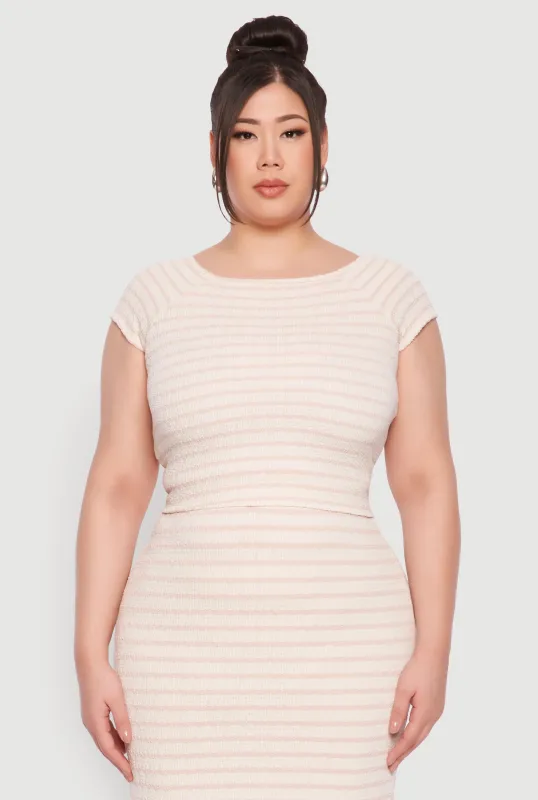 Plus Size Almost Famous Striped Textured Blouse sold by Rainbow