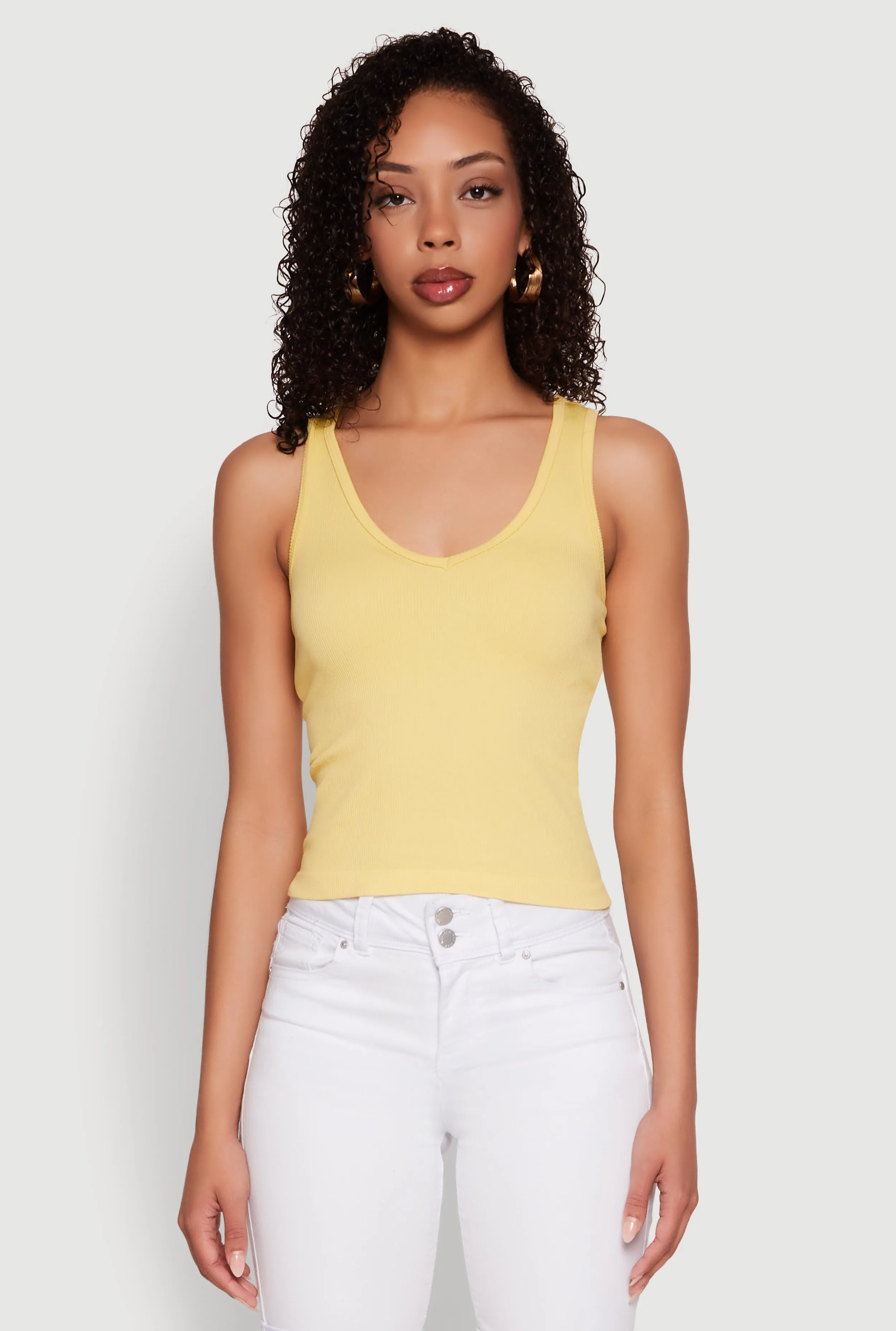 Seamless Ribbed Knit V Neck Tank Top sold by Rainbow product image thumbnail 2