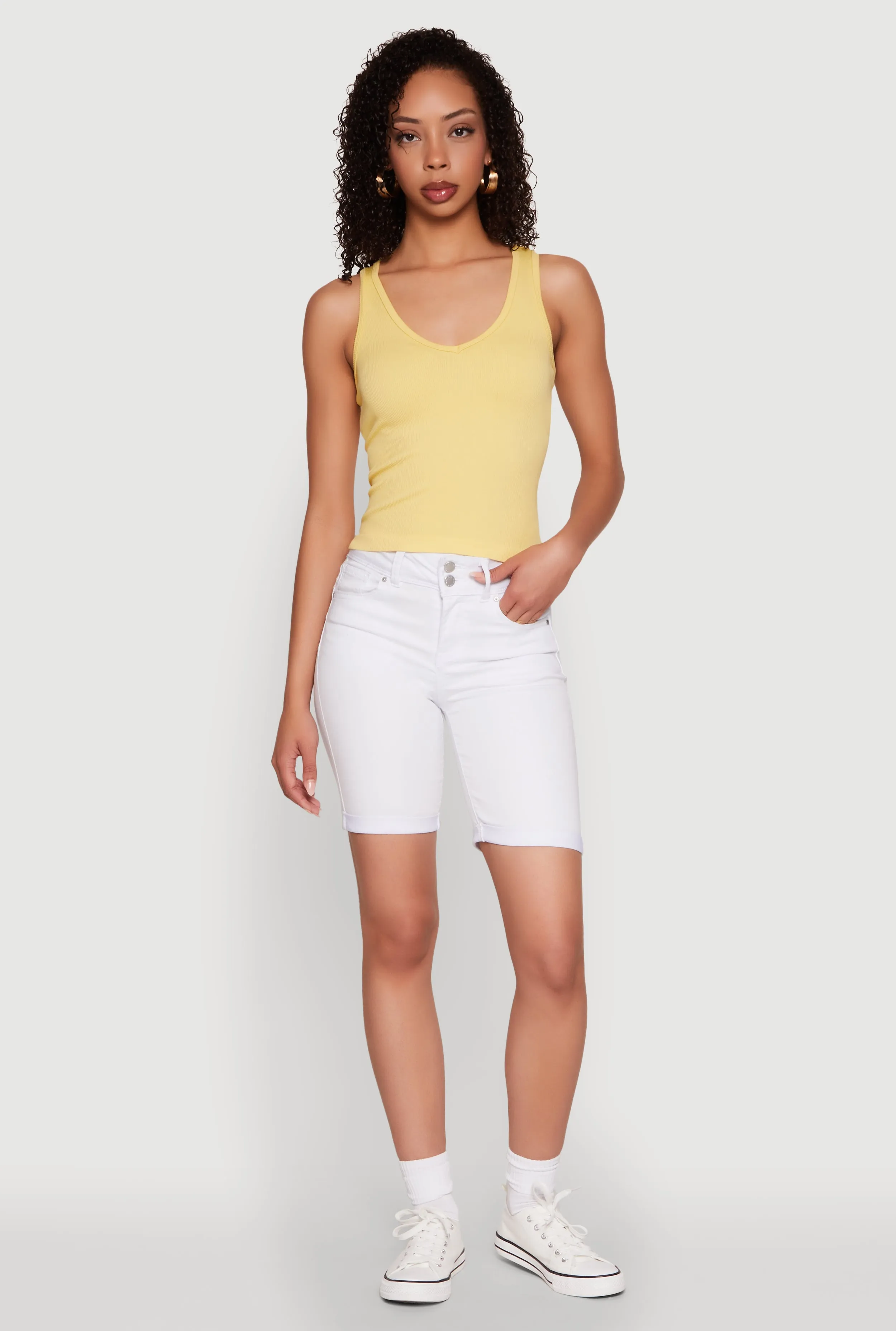 Seamless Ribbed Knit V Neck Tank Top sold by Rainbow