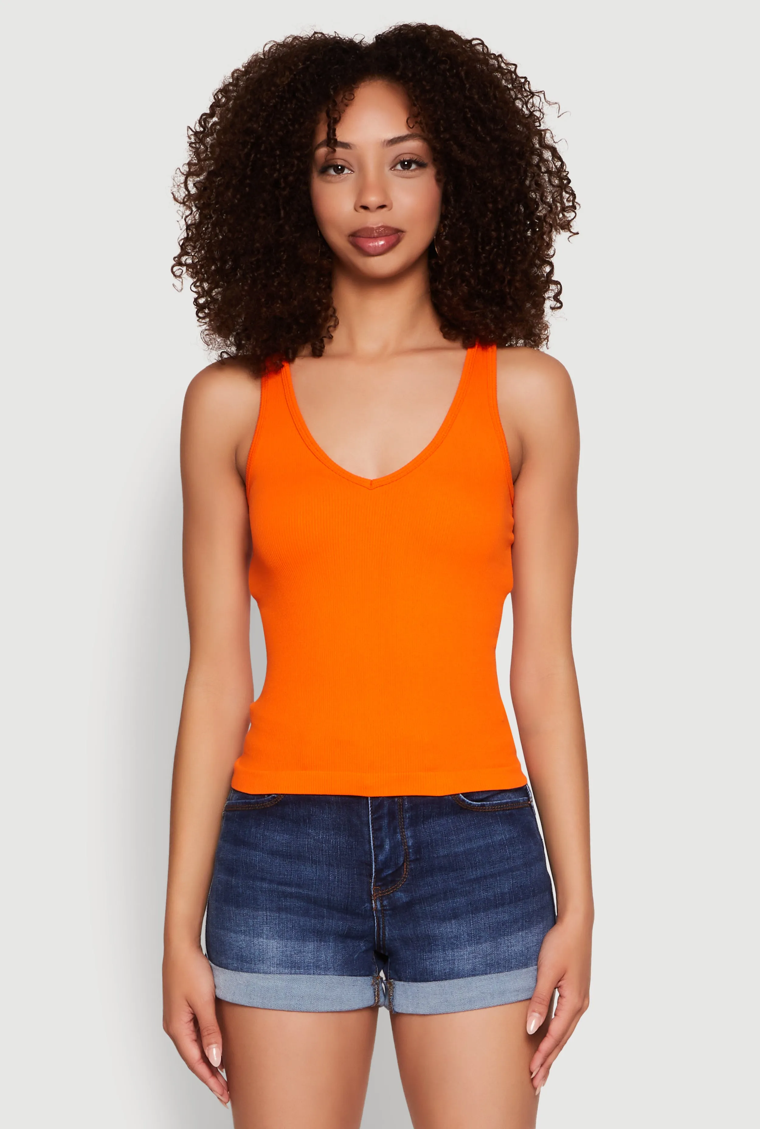 Seamless Ribbed Knit V Neck Tank Top sold by Rainbow product image thumbnail 2