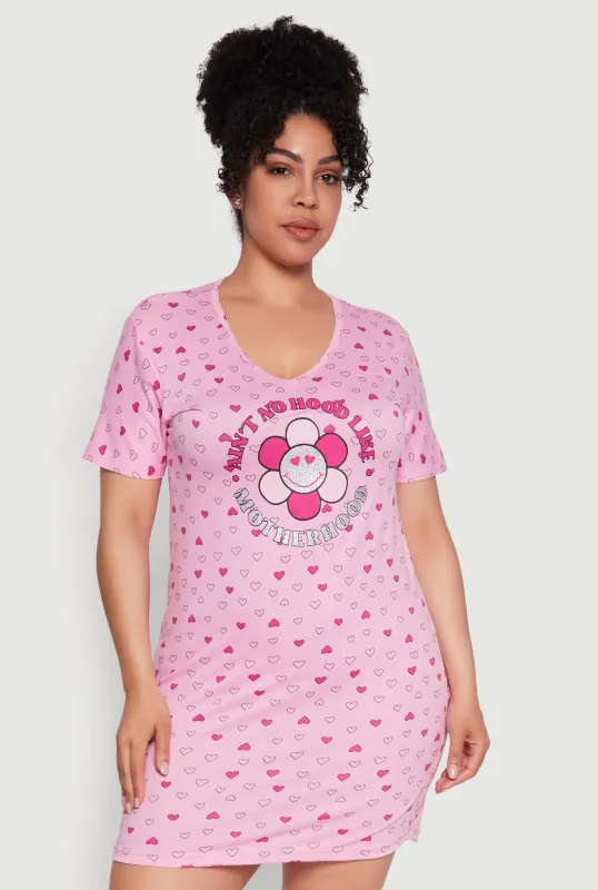 Plus Size Aint No Hood Like Motherhood Sleepshirt sold by Rainbow