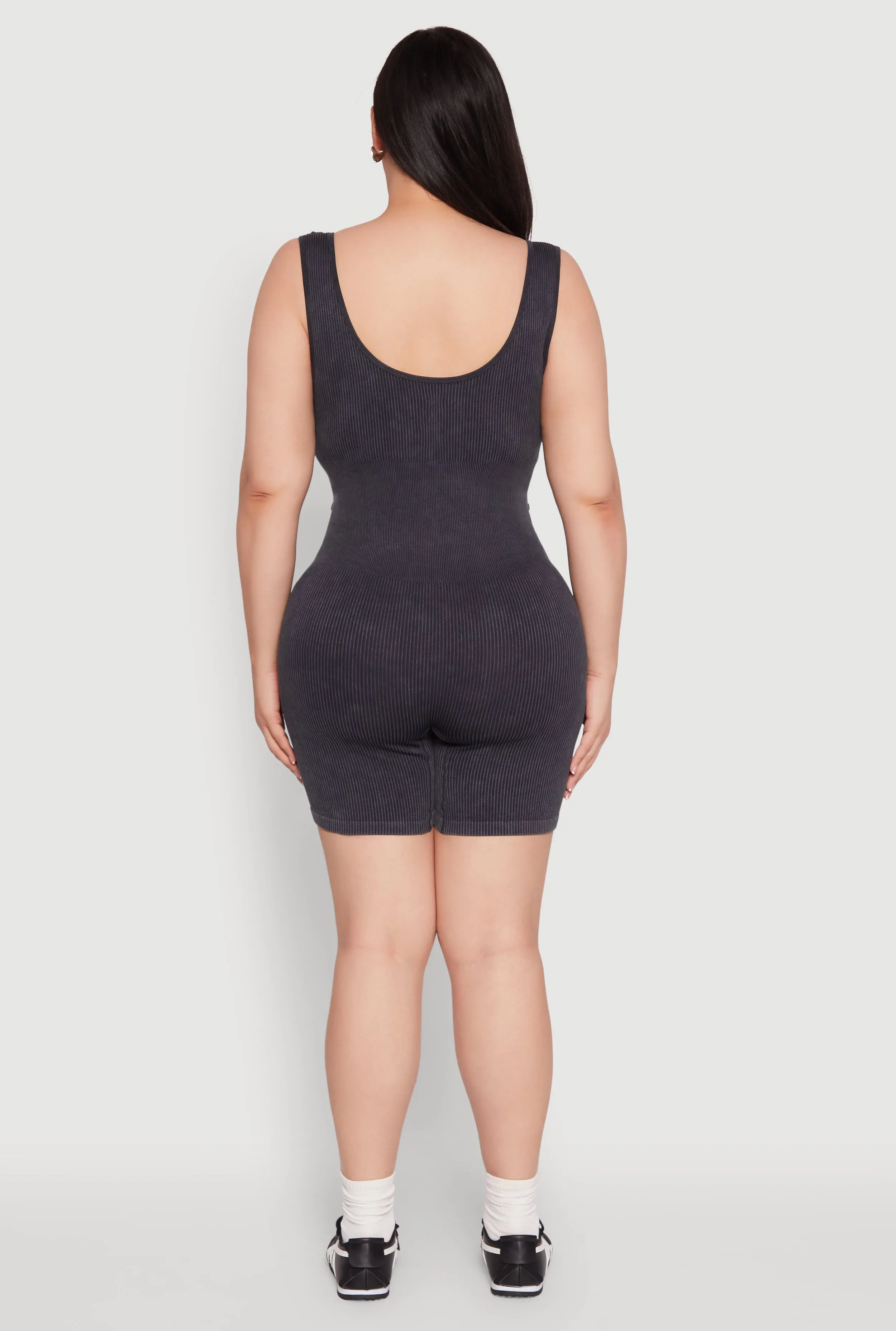 Plus Size Seamless Ribbed Corset Detail Biker Romper sold by Rainbow product image thumbnail 5