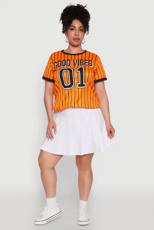 Plus Size Good Vibes 01 Pinstripe Baseball Jersey sold by Rainbow
