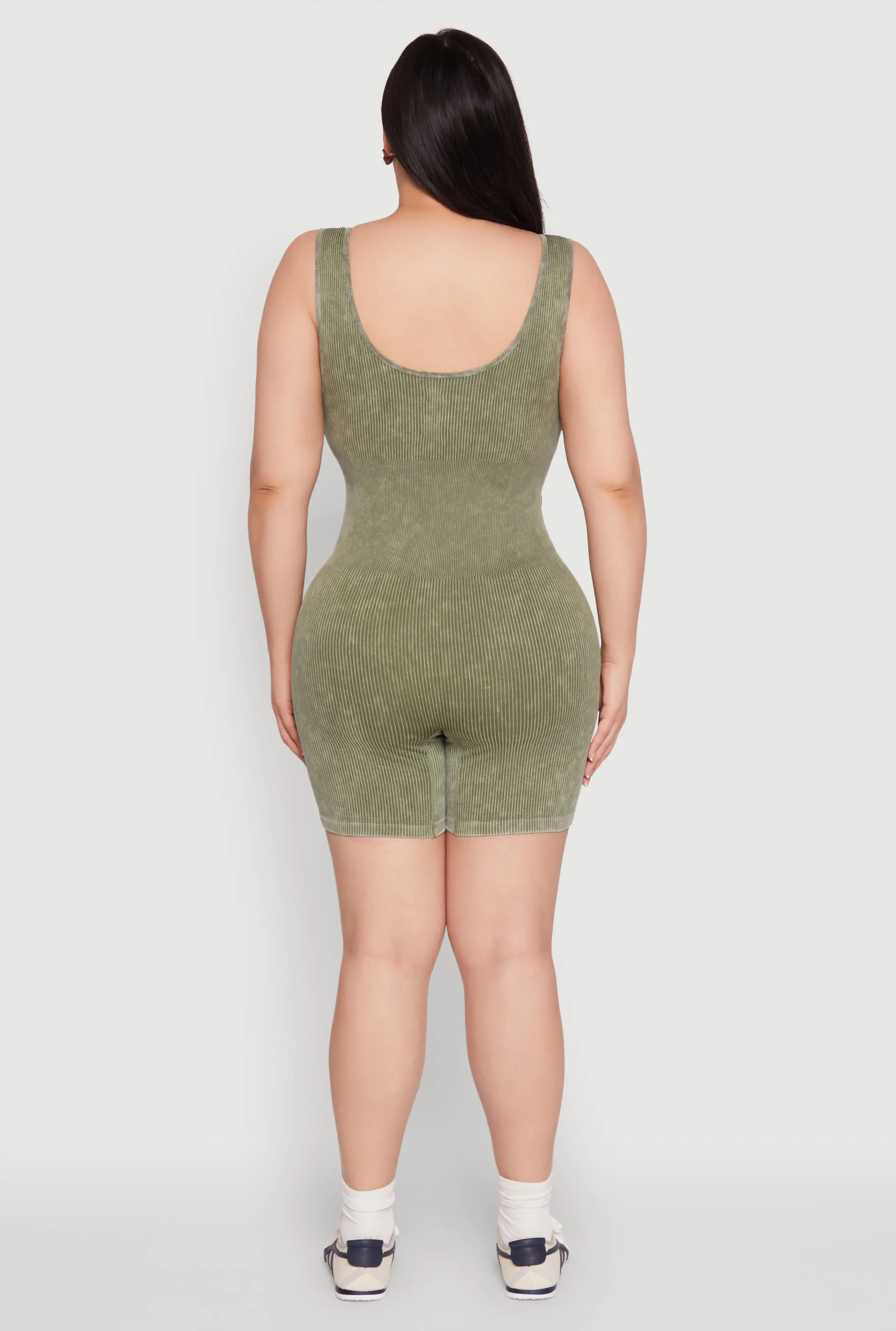 Plus Size Seamless Ribbed Corset Detail Biker Romper sold by Rainbow product image thumbnail 5