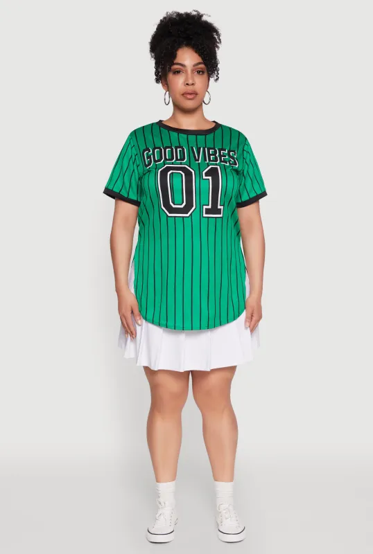 Plus Size Good Vibes 01 Pinstripe Baseball Jersey sold by Rainbow