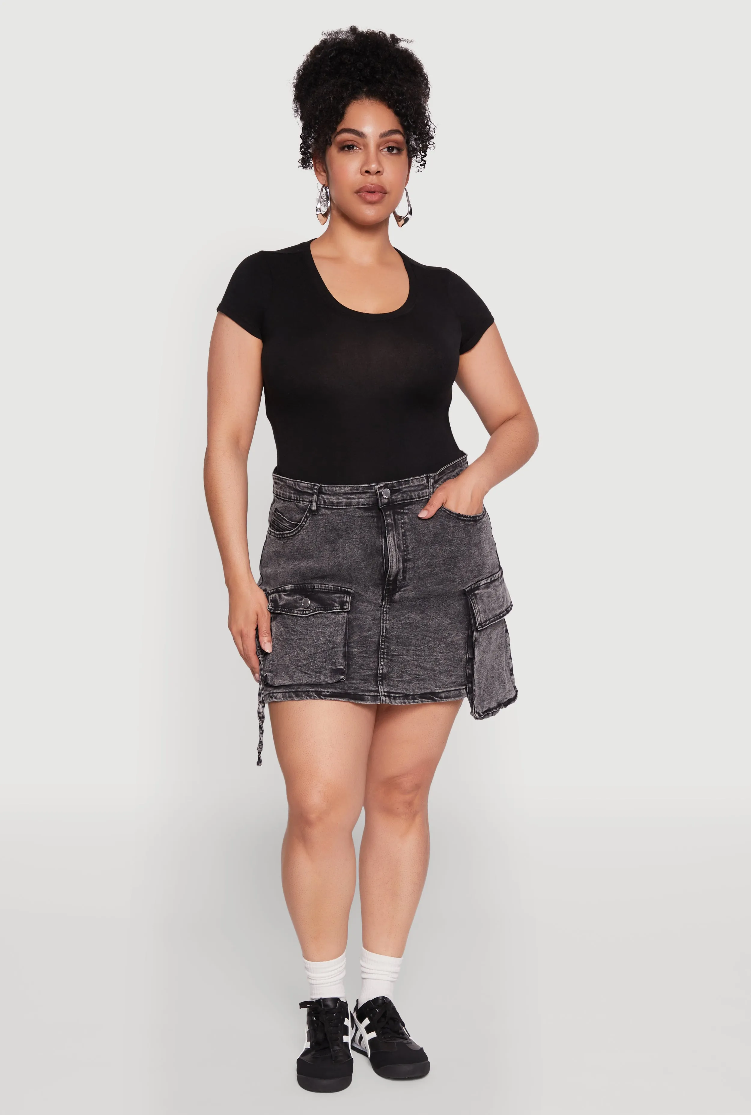 Plus Size Daisy Mineral Wash Denim Cargo Skirt sold by Rainbow
